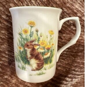 Stechcol Gracie‎ Bone Fine China Rabbit Bunny Yellow Flower Coffee Mug Tea Cup